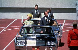 The Queen, the Duke of Edinburgh, Prince Andrew, Prince Edward at the opening of the 1978 Commonwealth Games in Edmonton, Alberta