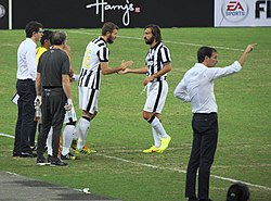 Allegri (right) coaching Juventus in 2014