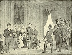 A depiction of Leopold I of Belgium's symbolic offer to resign the crown in 1848