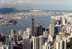 Victoria Harbour in 1988, showing the Bank of China Tower being built