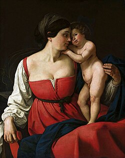 A Madonna and Child painting by an anonymous Italian from the first half of the 19th century, oil on canvas