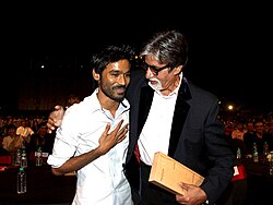 Dhanush with Amitabh Bachchan at the BIG Star Entertainment Awards in 2012