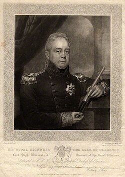 Portrait as Lord High Admiral. Print by William James Ward, after Abraham Wivell's painting, first published in 1827