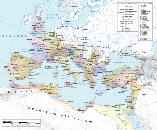 Roman Empire and legions in 125 AD near its maximum extent