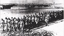 Ottoman infantry column c 1917 many wearing Keffiyehs