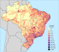 Population density of Brazilian municipalities