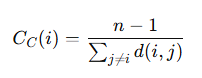 Equation for closeness centrality