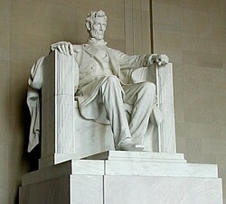 Statue of Abraham Lincoln (Lincoln Memorial) sculpted by Daniel Chester French from Georgia Marble in 1920