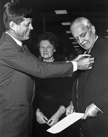 President John F. Kennedy presenting the National Security Medal to Allen Dulles on November 28, 1961