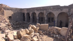 Photograph of the ruins of the mosque of Yunus, following its destruction by ISIL