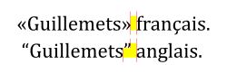 Blank space (in yellow) provoked by elevated quotation marks; some type designers consider this excessive.[8]