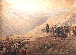The Liberator José de San Martín and his army during their passage through the Andes Mountains.