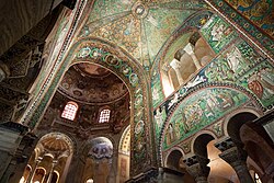Interior of the Basilica of San Vitale from Ravenna (Italy), decorated with elaborate and glamorous mosaics