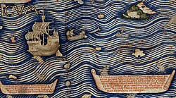 Detail of the Fra Mauro Map describing the construction of the junks that navigate in the Indian Ocean.