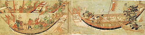 Japanese samurai boarding Yuan ships in 1281