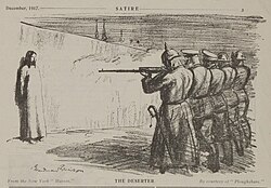 The Deserter (1916) by Boardman Robinson. Anti-war cartoon depicting Jesus facing a firing squad made up of soldiers from five different European countries.