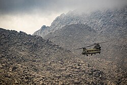 USAF pilots fly a CH-47 Chinook in Nangarhar, 2017