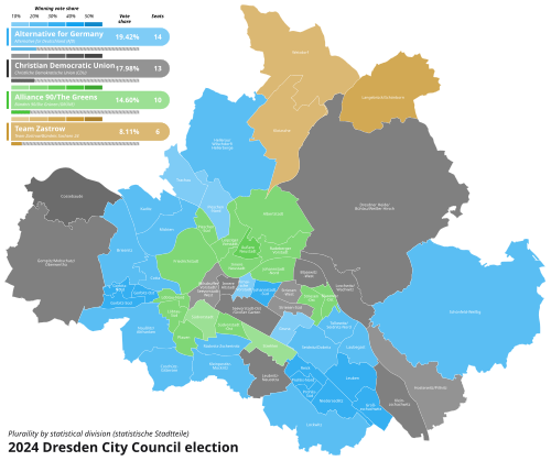 Strongest party by locality in the 2024 City Council election