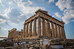 The Parthenon, a temple dedicated to Athena, located on the Acropolis in Athens, is one of the most representative symbols of the culture and sophistication of the ancient Greeks.