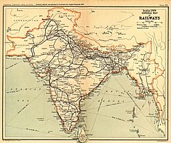 The railway network of India in 1909, when it was the fourth largest railway network in the world