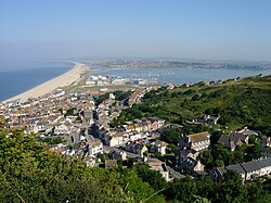 Chesil Beach and Fortuneswell, looking north from the Isle of Portland