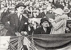 Walker throwing a ceremonial first pitch at a baseball game, c. 1929