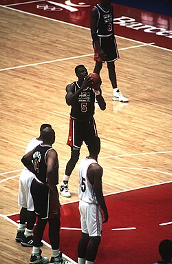 David Robinson shoots a free throw to help secure the gold medal for the United States "Dream Team".