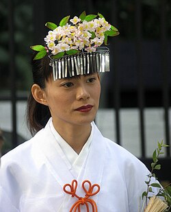 A Japanese-Brazilian Miko during a festival in Curitiba