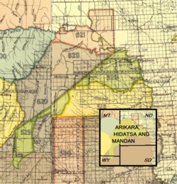 Arikara, Hidatsa and Mandan 1851 treaty territory. (Area 529, 620 and 621 south of the Missouri)