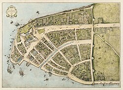 A 1660 map illustration of New Amsterdam, present-day Lower Manhattan