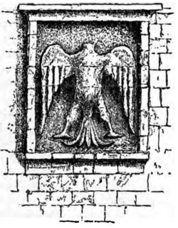Late 19th-century sketch of the "Eagle of Saladin" on the walls of the Cairo Citadel, Egypt. It was historically described as having two heads, now missing. It is commonly identified as Saladin's emblem, though historical sources do not confirm this.[19]