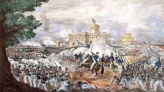Battle of Caseros; in the background of the paintings is the Palomar, which still exists today.