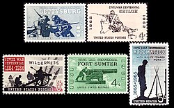 Beginning in 1961, the US Post Office released commemorative stamps for five famous battles, each issued on the 100th anniversary of the respective battle.