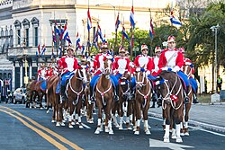 Horse-mounted guards from the Armed Forces of Paraguay at the inauguration of President Santiago Peña in August 2023