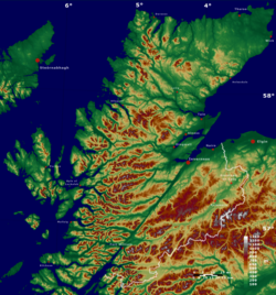 Topographic map of the Highland council area.