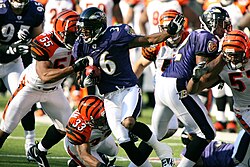 B. J. Sams (36) and Musa Smith (32) playing against the Cincinnati Bengals in November 2006.