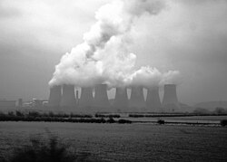 Cooling towers showing evaporating water at Ratcliffe-on-Soar Power Station, United Kingdom