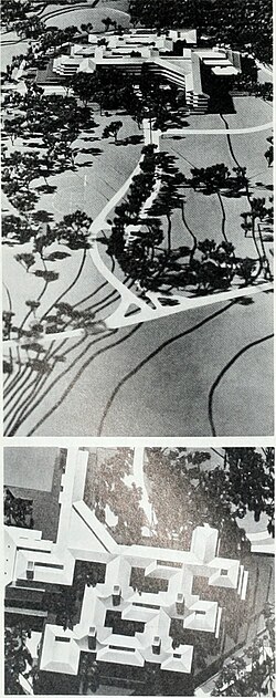 AT&T Basking Ridge "Pagoda" campus renditions for office complex, 1972