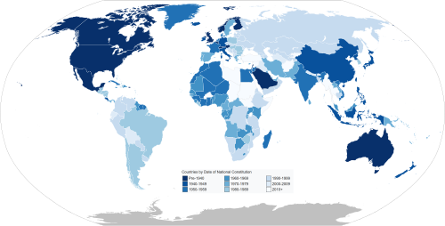 Countries by date of current national constitution Pre-1940 1940–1949 1950–1959 1960–1969 1970–1979 1980–1989 1990–1999 2000–2009 2010–present