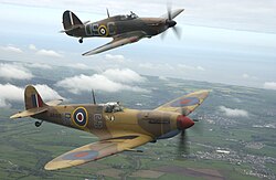 A Spitfire and a Hurricane as flown in the Battle of Britain during the Second World War