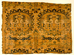 A lion motif on Sogdian polychrome silk, 8th century, most likely from Bukhara