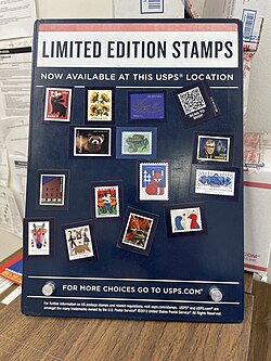 USPS stamp magnet display in the Tallulah, Louisiana post office.