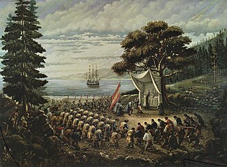 Junípero Serra conducting the first Mass in Monterey Bay in 1770