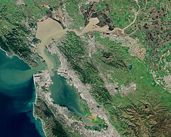 San Francisco Bay (center left) and the California Delta (top right)