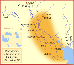The extent of the Babylonian Empire during the Kassite dynasty.