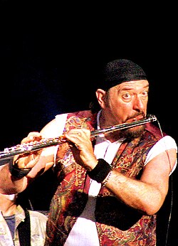 Ian Anderson of Jethro Tull playing a flute