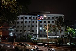 A candle-lit US Consulate, Hong Kong, on the night of 4 June 2021
