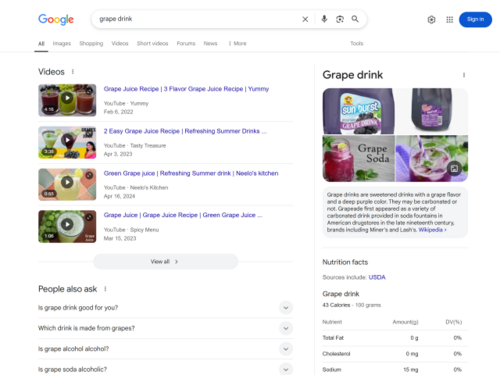A definition link is provided for many search terms.
