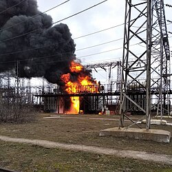 Luhansk power station after being shelled by Russian-backed forces in the Donbas, 22 February 2022