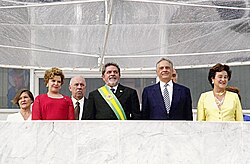 Outgoing president Cardoso, with his wife Ruth (right), at the inauguration of Luiz Inácio Lula da Silva on 1 January 2003